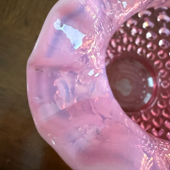 Fenton Cranberry Opalescent Hobnail Double Crimped Rose Bowl Vase Vintage - Picture 9 of 12